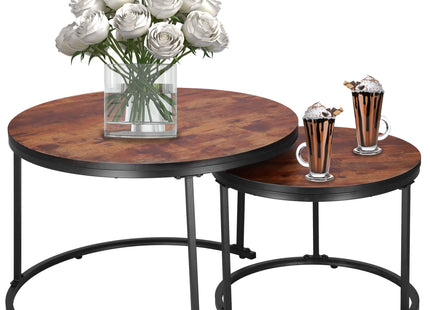 Bijzettafel Set Van Twee  | Salontafel Rond | Bijzettafel | 2 Stuks | Zwart/Bruin