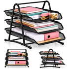 Springos® Bureau Organizer met 3 Uitschuifbare Laden – Metalen Documentenhouder A4 – Zwarte Brievenbak met 3 Niveaus – Bureau Opberger voor Kantoor en Thuis