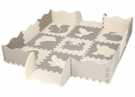 Speelmat | Speelmat Foam | Puzzelmat | Figuren | Dieren | 9 Puzzelstukken | 120 x 120 cm | Crème/Grijs