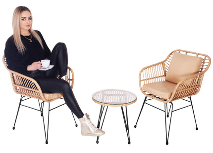 Tuinset - 3 Delig - Stoelen - Tafel - Rotan - Beige