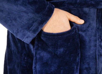Badjas - Fleece - Marineblauw - Capuchon - Riem - Maat M/L