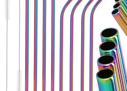 Metalen Rietjes | Herbruikbaar | RVS | Inclusief Etui & Reinigingsborstels | 8 Stuks | Regenboog