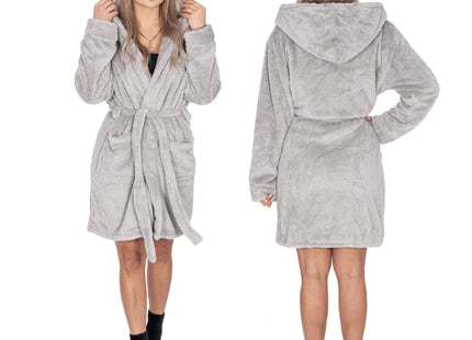 Badjas - Fleece - Lichtgrijs - Capuchon - Riem - Maat L/XL