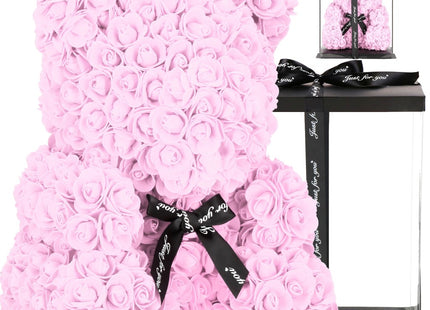 Rozen Beer | Rozenbeer | Rose Bear | Rozen Teddybeer | Liefde | Inclusief Giftbox | 36 x 26 x 26 cm | Roze / Zwart