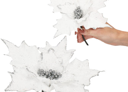 Kunstbloem - Ster van Bethlehem - Wit - Glitters