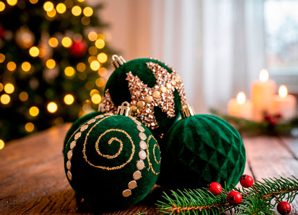 Kerstballen | 9 Stuks | 8 cm | Groen | Fluweel