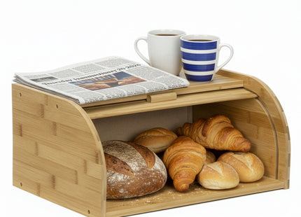 Broodtrommel Voor Op Het Aanrecht - Broodmand - Bamboe Deksel - Naturel- 38 X 28 X 18 CM