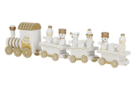 Kerstdecoratie - Trein - Hout - Wit - Goud