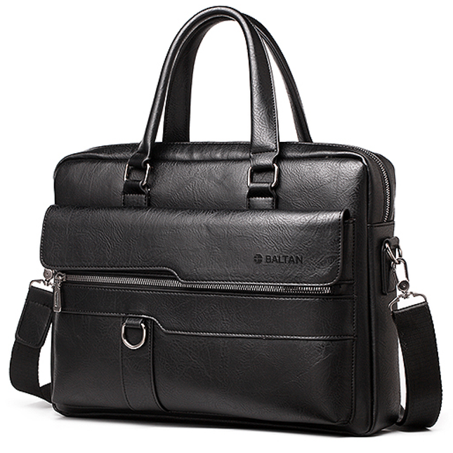 Baltan Leren Aktetas - Laptoptas - Tot 16 inch - Zwart - 10L - 38 X 29 X 10 CM