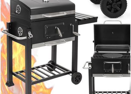 Houtskool barbecue - Op Wielen - BBQ - Asopvangbak - Thermometer - Kunststof - RVS - Zwart