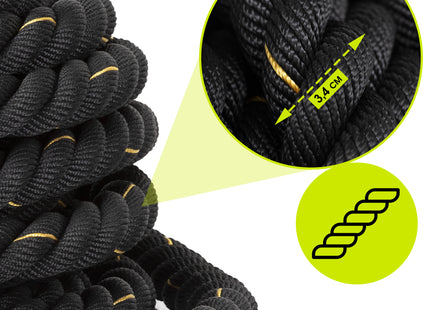 Battle Rope - 9 Meter - Inclusief Hoes - 6.2 KG - Zwart
