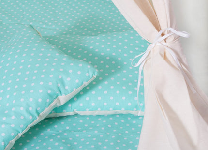 Tipi Tent | Wigwam Speeltent | 120x100x180 cm | Met Mat en Kussens | Naturel Mint | Stippen