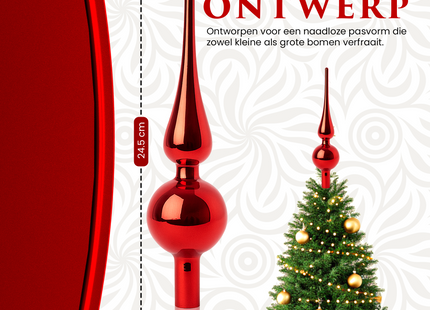 Kerstboom Piek | Glas | 24,5 cm | Glanzend | Rood