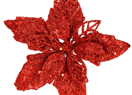Kunstbloem - Ster van Bethlehem - Kunststof - Rood - Glitters - 13 cm