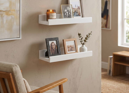 Wandplank - Boekenplank - Ophangbaar - Kruidenplank- Wit- Grenenhout - 10 Kg - 40 cm - 2 Stuks