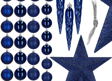 Kerstballen & Piek | 33 Stuks | 5/6/8 cm | Marineblauw