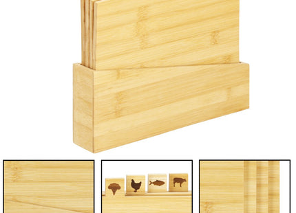 Snijplank | Snijplankenset met Houder | Bamboe Snijplank | 4-delig | 22 x 28 cm | Naturel