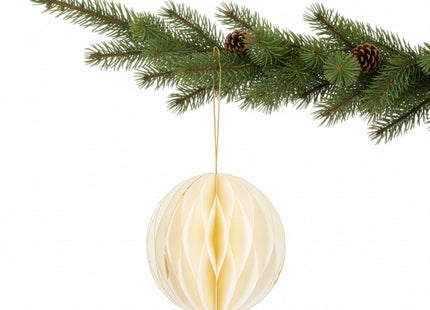 Kerstbal | Papier | 12 Cm | 3D | Wit + Goud Glitter | 6 Stuks