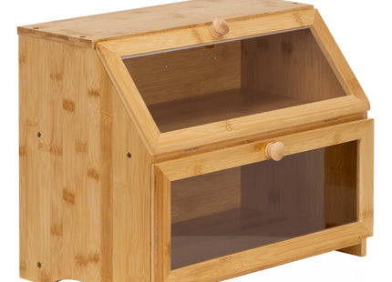 Broodtrommel Voor Op Het Aanrecht - Broodmand - Metaal - Bamboe Deksel - Naturel - 25 X 39 X 32 CM