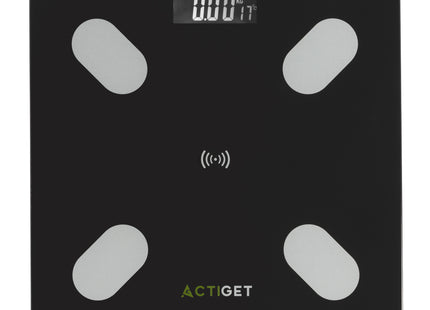 Weegschaal - Badkamerweegschaal -  Bluetooth -  Met Display - Elektronisch - Gehard Glas - 180 KG -  400 lbs -  App - 26 x 26 x 2 cm - Zwart
