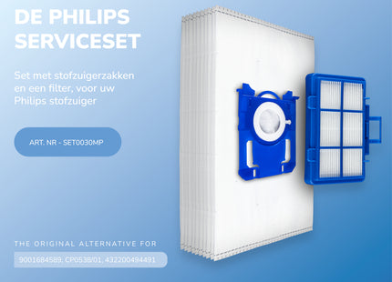 SQOON® Serviceset geschikt voor Philips PowerGo stofzuigers - Gelijk aan model: CP0538/01, Standard-BAG - Perfect voor optimale filtering en stofopvang - 11 Stuks