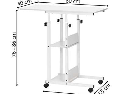 Bureau – Werkbureau – Computer Bureau – Bureautafel – Op Wielen – Verstelbaar - 73-85 X 40 X 80 CM – 20 Kg - Wit - Metaal - Hout