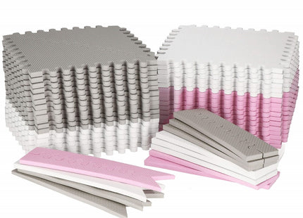 Speelmat | Speelmat Foam | Puzzelmat | 72 Puzzelstukken | 182 x 182 cm | Grijs/Wit/Roze