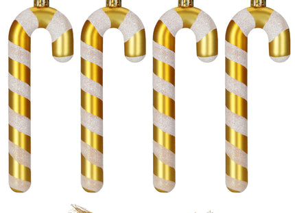 Kersthanger | Zuurstok | Kerstboomhanger | Wit | Goud | Kunststof | 14 cm | 4 Stuks