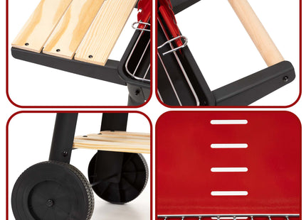Houtskool barbecue -Op Wielen - BBQ - Asopvangbak - Kunststof - RVS - Zwart - Rood - Houtlook - 5 Standen