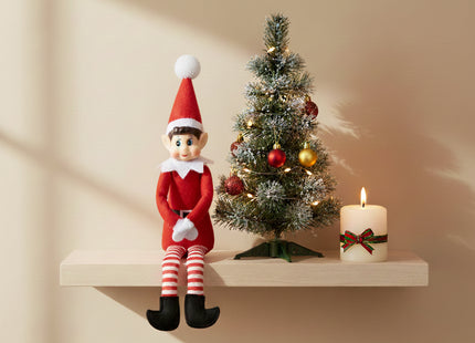 Kerstelf - Kerstdecoratie - Zittend  - 40 cm - 1 Stuk