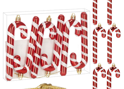 Kersthanger | Zuurstok | Kerstboomhanger | Wit | Rood | Kunststof | 13,5 cm | 6 Stuks