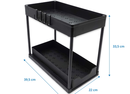 Gootsteen Organizer - Keukenkast Organizer - Inclusief Schuiflade en Haken - Zwart - 39,5 x 22 x 33,5 cm