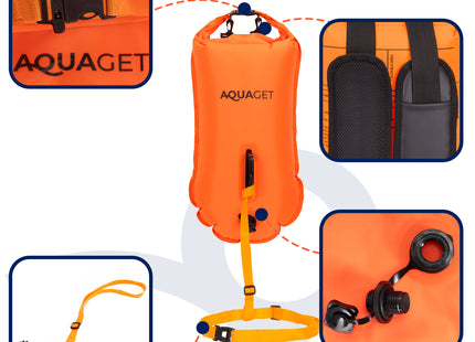 Zwemboei - Voor Openwaterzwemmen - Zwemveiligheidsboei - Incl. drybag /Saferswimmer/Safe swimmer/ 35 Liter / Reddingsfluitje - Oranje