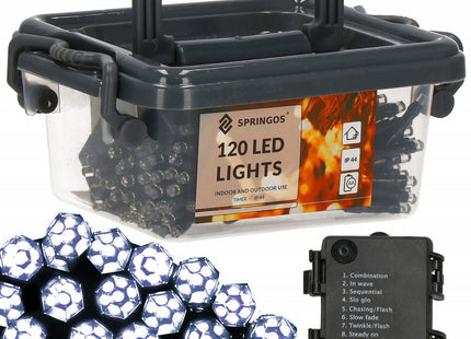 Kerstverlichting | Kristalvorm | 9 m | Batterij | 120 LED | Koel Wit