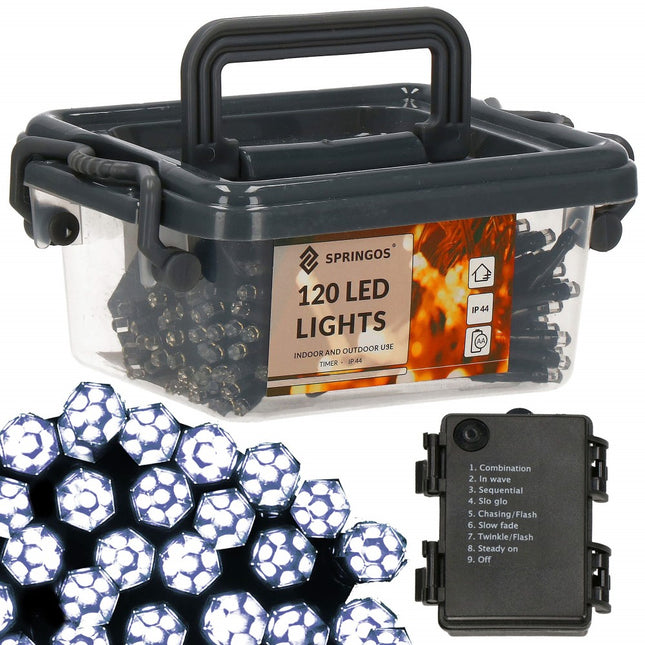 Kerstverlichting | Kristalvorm | 9 m | Batterij | 120 LED | Koel Wit