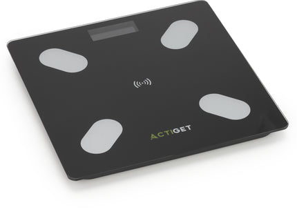 Weegschaal - Badkamerweegschaal -  Bluetooth -  Met Display - Elektronisch - Gehard Glas - 180 KG -  400 lbs -  App - 26 x 26 x 2 cm - Zwart
