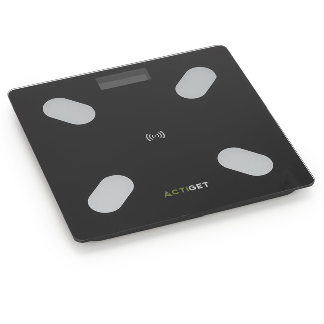 Weegschaal - Badkamerweegschaal -  Bluetooth -  Met Display - Elektronisch - Gehard Glas - 180 KG -  400 lbs -  App - 26 x 26 x 2 cm - Zwart
