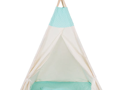 Tipi Tent | Wigwam Speeltent | 120x100x180 cm | Met Mat en Kussens | Naturel Mint | Stippen