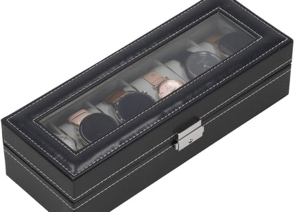 Horlogedoos - Horlogebox - Horlogeopberger - Suède - Zwart - Grijs - 6 Horloges