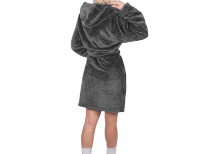 Badjas - Fleece - Donkergrijs - Capuchon - Riem - Maat S/M