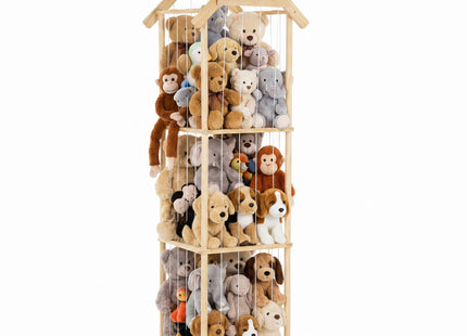 Springos® Knuffel Opbergrek 160 cm – Houten Speelgoedorganizer met Elastische Koorden – Knuffeldierhouder voor Kinderkamer – Naturel
