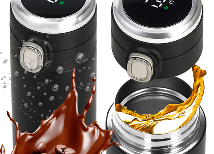 Thermosfles - Thermoskan - LCD- Display - 350 ML - RVS - Zwart