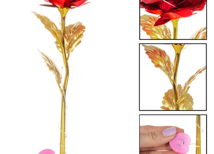 Roos | Valentijn | Rozen | LED | 25 cm | Rood/Goud | Multicolor