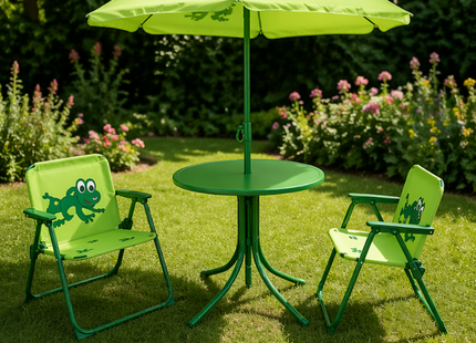 Kindermeubelset - 2 Stoelen - Parasol - Tafel - Groen - Kikker
