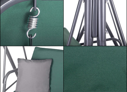 Schommelbank | Venezia-Schommel | 3-zits | Waterafstotend | Inclusief 2 Kussens | Verstelbare Luifel | 125 x 170 x 150 cm | Groen