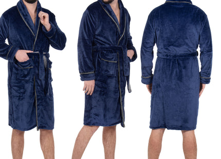 Badjas - Fleece - Marineblauw - Grijstint - Capuchon - Riem - Maat M/L