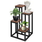Plantenrek | Plantenstandaard | Plantentrap | 4 Niveaus | Metaal | Hout | Zwart | Donkerbruin