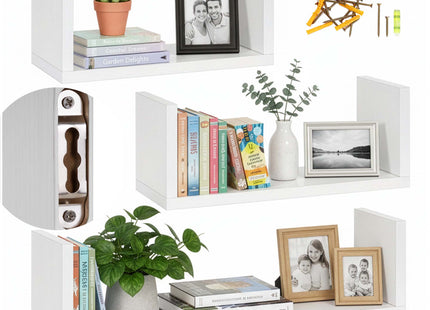 Wandplank - Boekenplank - Kruidenplank - Ophangbaar - 3 Delig - Wit - Metaal - 3 Kg - 15 x 30 x 1,5 Cm