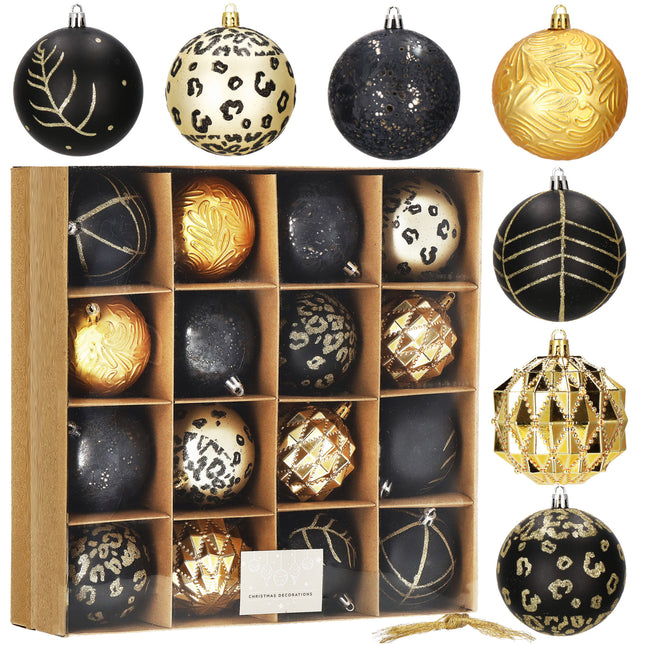 Kerstballen | 16 Stuks | Goud/Zwart