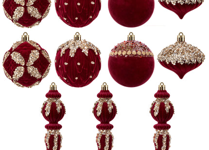 Kerstballen | 11 Stuks | 5 Patronen | Rood | Velours